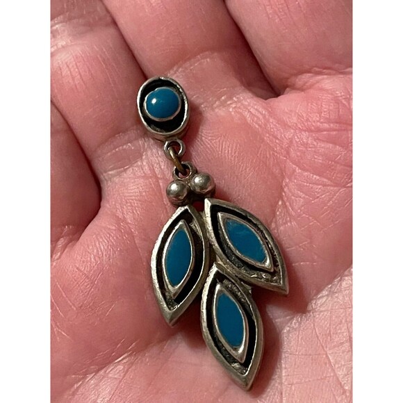 Vintage 1960s St. Labre Indian School Silver & Turquoise Pierced Earrings READ - Picture 2 of 6